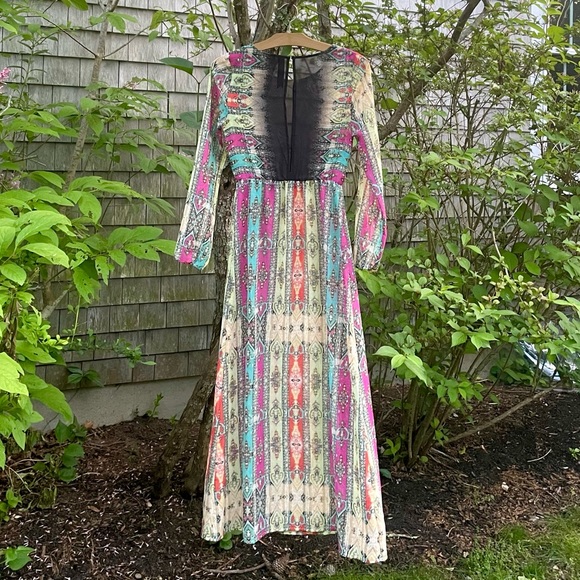 Anthropology Petticoat Alley. Long, Sheer Multi Color Bohemian Dress. Small - Picture 3 of 9